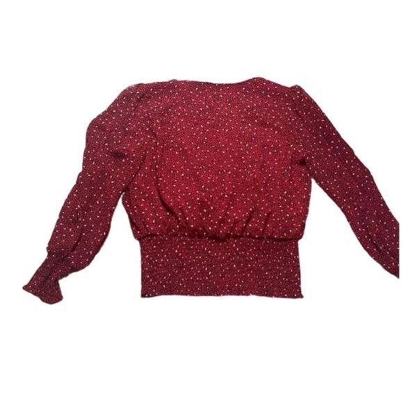 Meraki smocked WAIST V NECK RED blouse - Picture 3 of 7